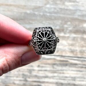 Vintage Antique CNA 925 Sterling Silver Filigree Statement Ring Unique Chunky